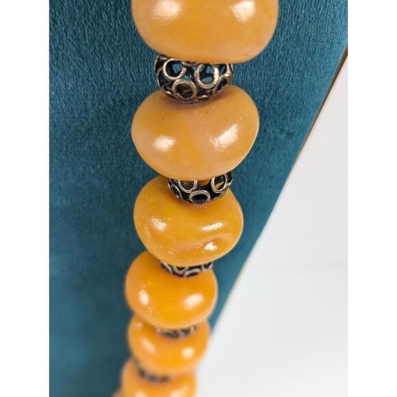 Vtg Yellow Resin & Metal Chunky Bead Necklace Big Bold Fashion Statement 1970's - Picture 5 of 8
